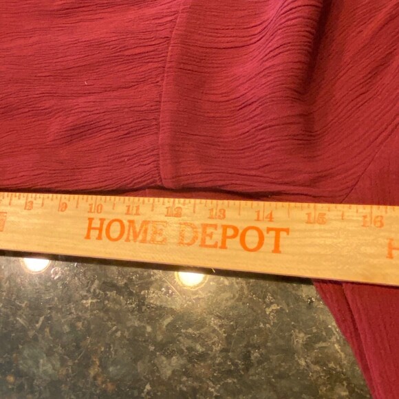 Boho Peasant Blouse M Sculptured Lace Bell Sleeves Burgundy Elastic Neckline - Picture 6 of 6